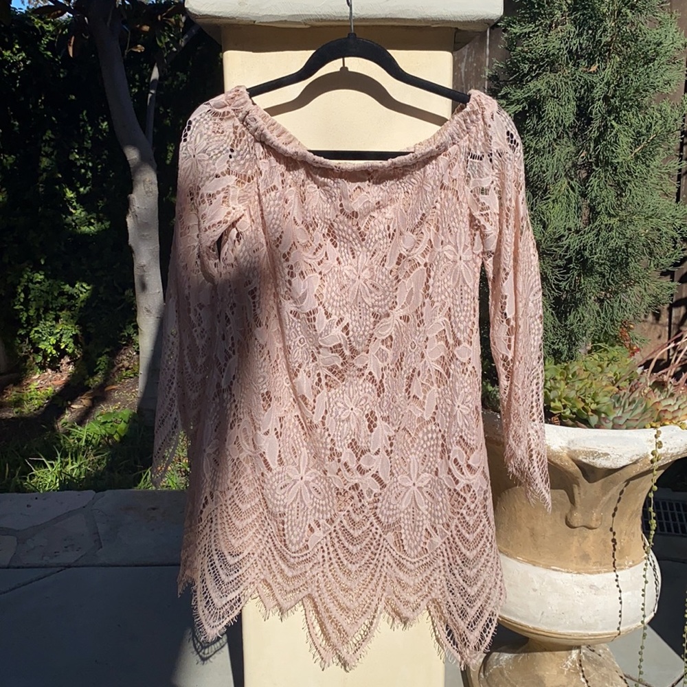 Off the Shoulder Pink Lace Dress